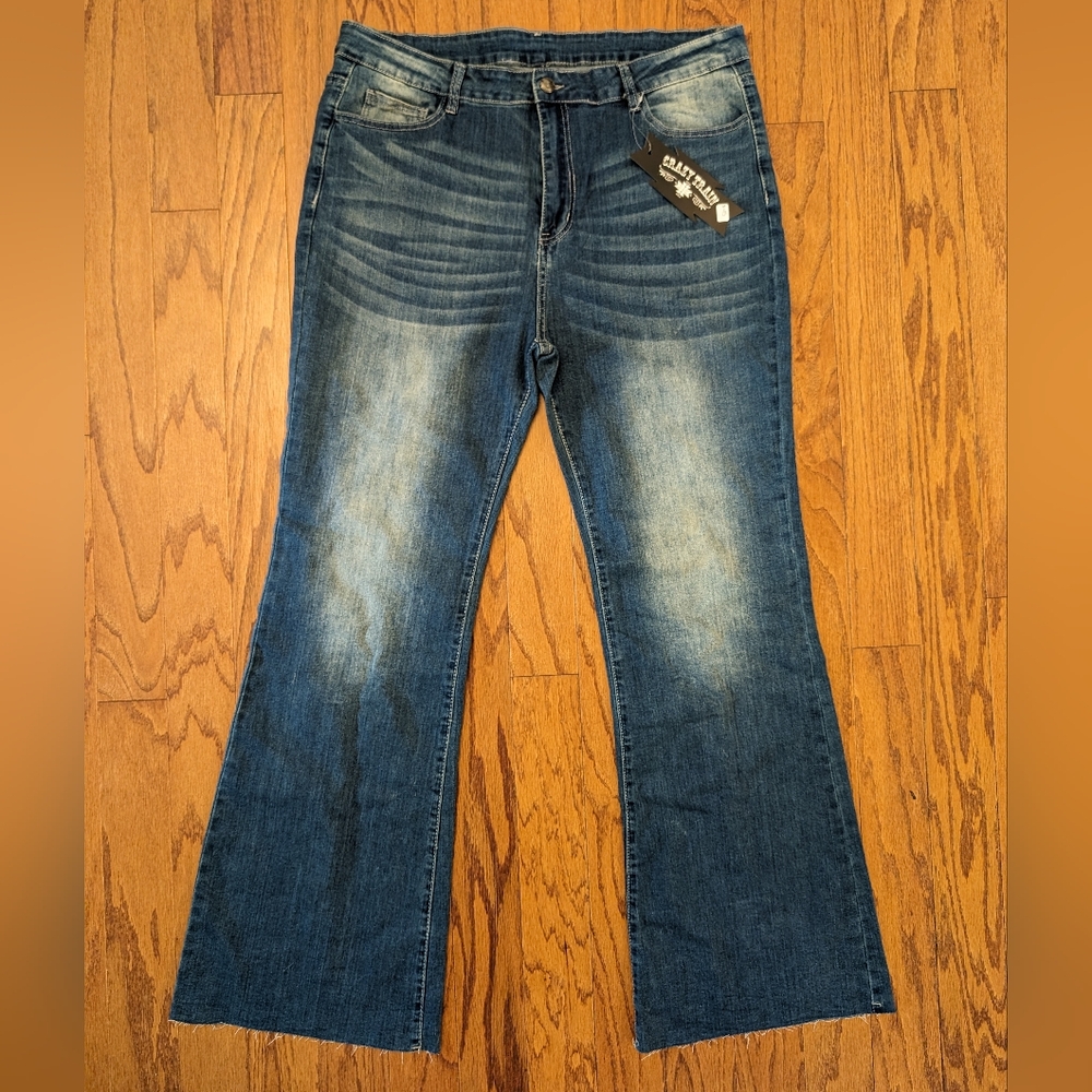Crazy Train Flare Jeans, Wide Leg Distressed Denim Pants, Size 15/32, New w/Tags